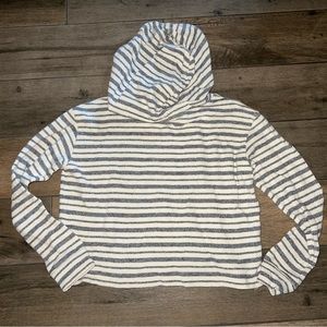 Cropped Striped Hooded Sweatshirt Pullover